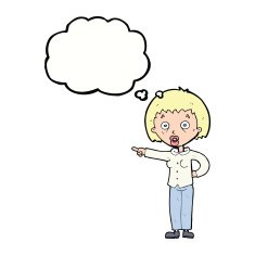 cartoon shocked woman with thought bubble N83