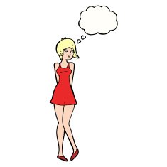 cartoon pretty woman in dress with thought bubble N40