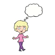 cartoon confused woman with thought bubble N72