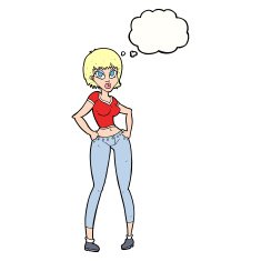 cartoon pretty woman with thought bubble N234
