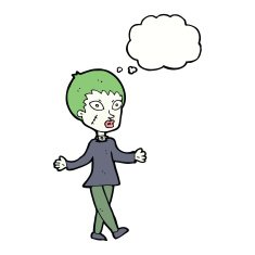 cartoon halloween zombie woman with thought bubble N9