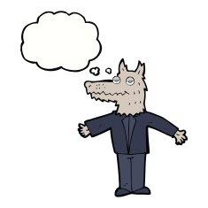 cartoon wolf with thought bubble N17