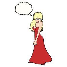 cartoon pretty woman in dress with thought bubble N41