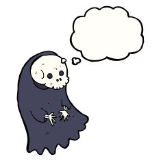 cartoon spooky ghoul with thought bubble N8