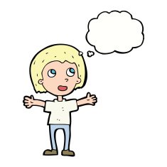 cartoon happy person with thought bubble N25