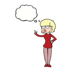 cartoon woman wearing spectacles with thought bubble N35