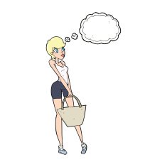 cartoon attractive woman shopping with thought bubble N9