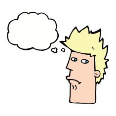 cartoon nervous expression with thought bubble N5