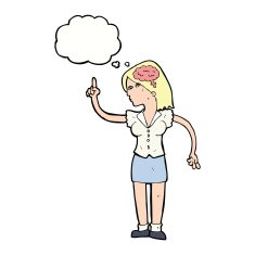 cartoon woman with clever idea thought bubble N9