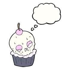 cartoon halloween cup cake with thought bubble N8