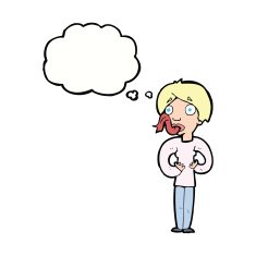 cartoon woman sticking out tongue with thought bubble N9