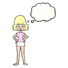 cartoon surprised woman with thought bubble N218