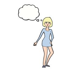 cartoon woman in dress with thought bubble N35
