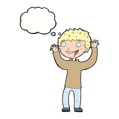 cartoon excited boy with thought bubble N127