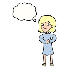 cartoon happy woman with thought bubble N221