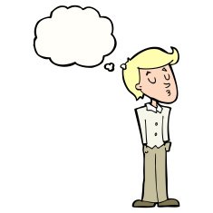 cartoon calm man with thought bubble N8