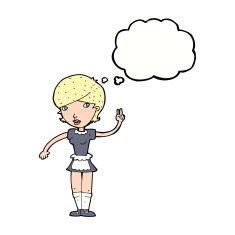 cartoon waitress taking order with thought bubble N17