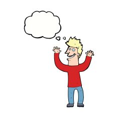 cartoon excited man with thought bubble N59