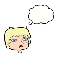 cartoon unhappy face with thought bubble N17