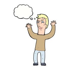 cartoon angry man with thought bubble N78