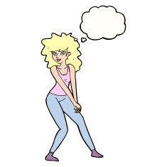 cartoon woman posing with thought bubble N24