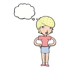 cartoon woman with hands on hips thought bubble N191