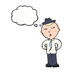 cartoon man wearing hat with thought bubble N9