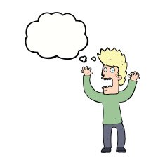 cartoon terrified man with thought bubble N196