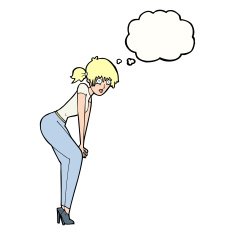 cartoon woman posing with thought bubble N25