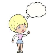 cartoon woman waving with thought bubble N303