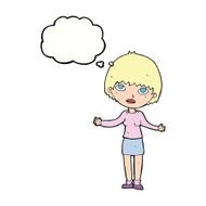 cartoon woman shrugging with thought bubble N52