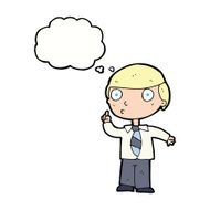 cartoon school boy with thought bubble N9