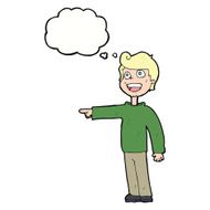 cartoon man pointing and laughing with thought bubble N27