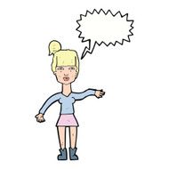 cartoon woman making dismissive gesture with thought bubble N18