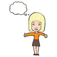 cartoon woman giving thumbs up symbol with thought bubble N58