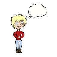 cartoon crazy excited woman with thought bubble N17