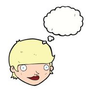 cartoon happy female face with thought bubble N162
