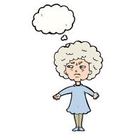 cartoon bitter old woman with thought bubble N17