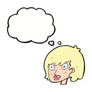 cartoon happy female face with thought bubble N163