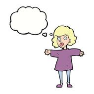 cartoon nervous woman with thought bubble N26