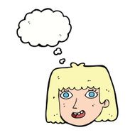 cartoon happy female face with thought bubble N164