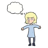 cartoon nervous woman with thought bubble N27