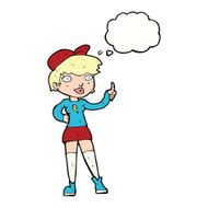 cartoon skater girl giving thumbs up symbol with thought bubble N8