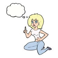 cartoon sitting woman with idea thought bubble N9