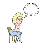 cartoon woman posing on chair with thought bubble N17