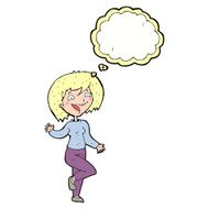 cartoon laughing woman with thought bubble N8