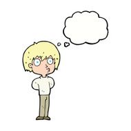 cartoon impressed boy with thought bubble N4