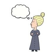 cartoon strict victorian teacher with thought bubble N9