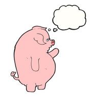 cartoon fat pig with thought bubble N4