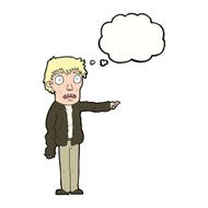 cartoon terrified man pointing with thought bubble N9